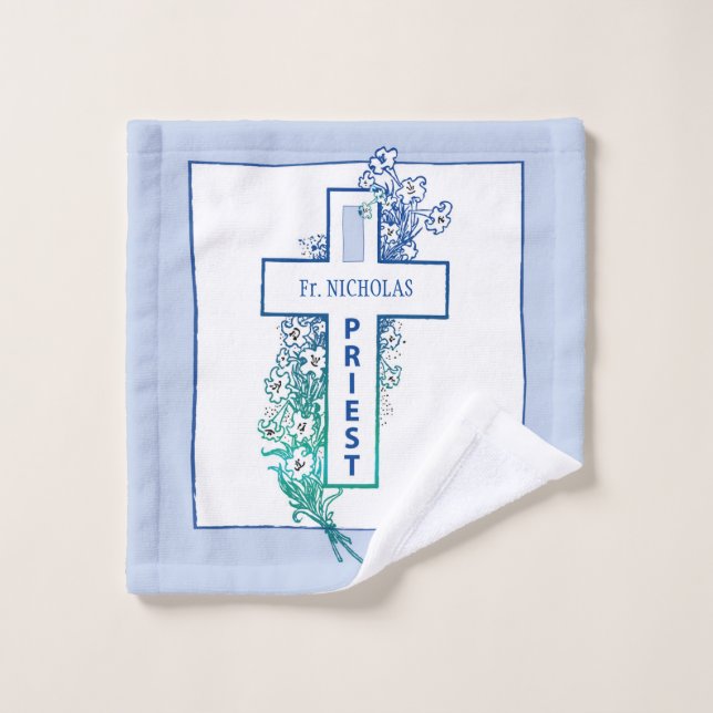 Priest Cross Flowers Personalised Wash Cloth (Wash Cloth)