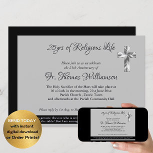 Priest Deacon 25th Ordination Anniversary Silver Invitation