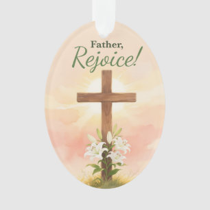 Priest Easter Rejoice Cross and Lilies Religious Ornament