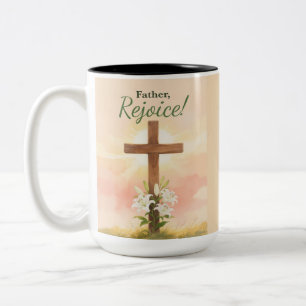 Priest Easter Rejoice Cross and Lilies Religious Two-Tone Coffee Mug