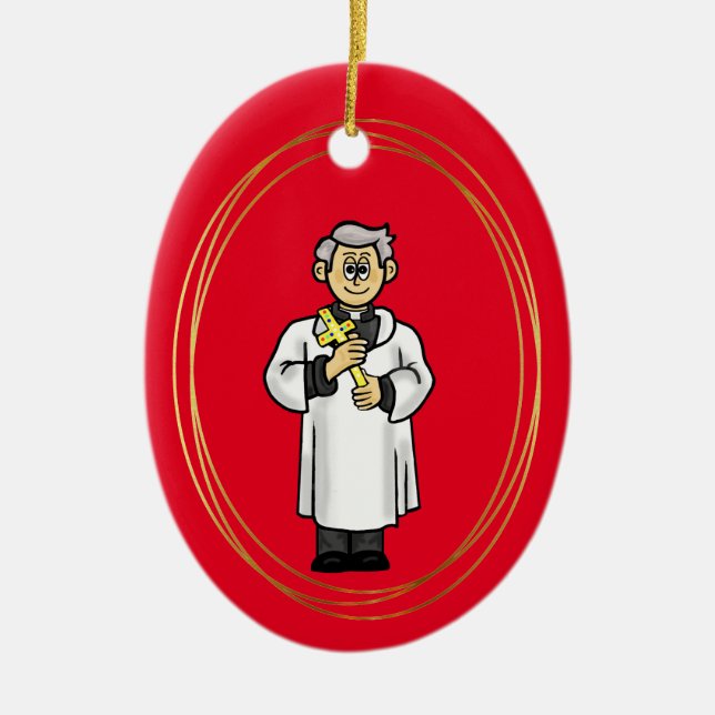Priest Holding a Cross Christmas Ornament (Front)