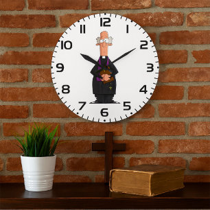 Priest Holding Bible IFunny Clergy Character Large Clock