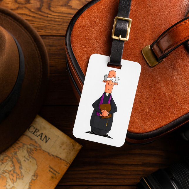 Priest Holding Bible IFunny Clergy Character Luggage Tag (Creator Uploaded)