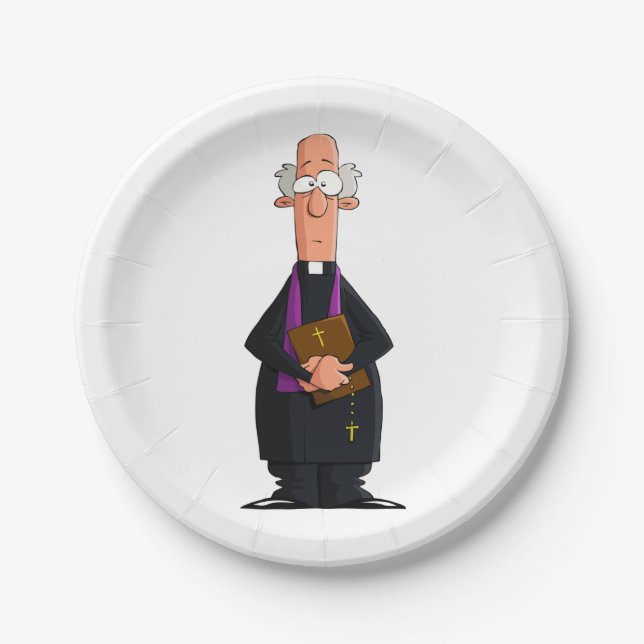 Priest Holding Bible IFunny Clergy Character Paper Plate (Front)