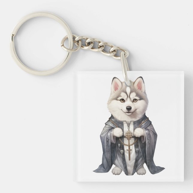 Priest King Siberian Husky Dog Key Ring (Front)