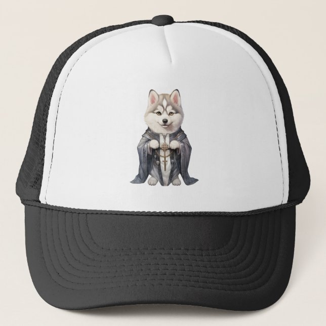 Priest King Siberian Husky Dog Trucker Hat (Front)
