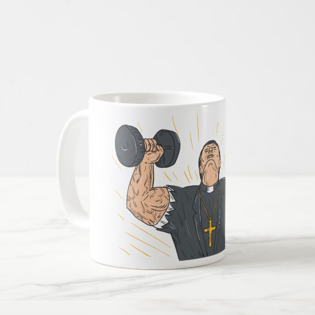 Priest Lifting Weights Coffee Mug (Front Left)