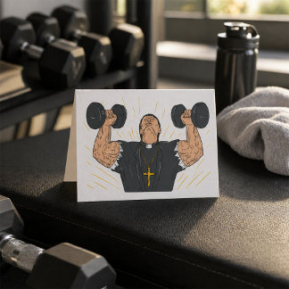 Priest Lifting Weights Thank You Card
