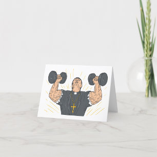 Priest Lifting Weights Thank You Card
