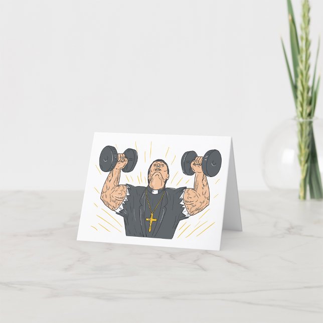 Priest Lifting Weights Thank You Card (Creator Uploaded)