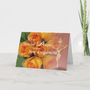 Priest New Assignment Yellow Roses Cross Card