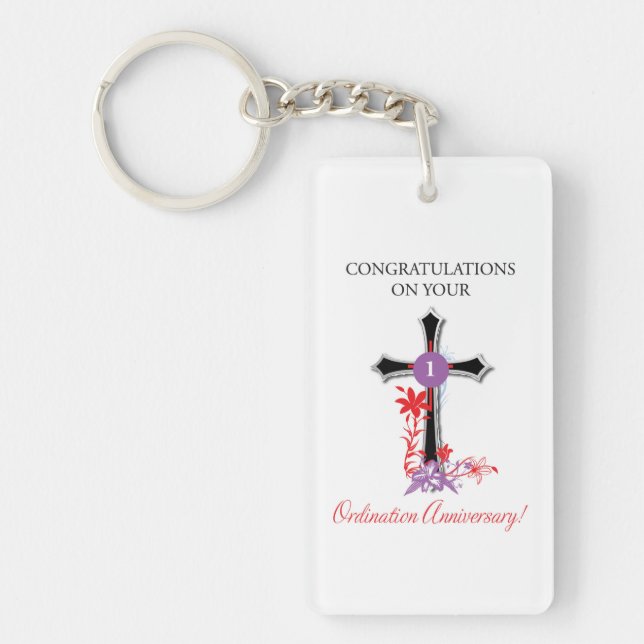 Priest Ordination Anniversary Black Cross Key Ring (Front)