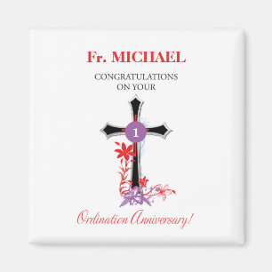 Priest Ordination Anniversary Black Cross Magnet