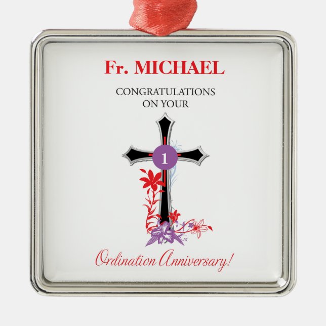 Priest Ordination Anniversary Black Cross Metal Ornament (Front)