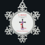 Priest Ordination Anniversary Black Cross Snowflake Pewter Christmas Ornament<br><div class="desc">A year has passed since he was ordained into priesthood. As he celebrates his anniversary of ordination, send a priest this gift, souvenir, giveaway or party essential to wish him blessings on this special day. The black cross and flower swirls brings elegance to this card. Personalise the year on this....</div>