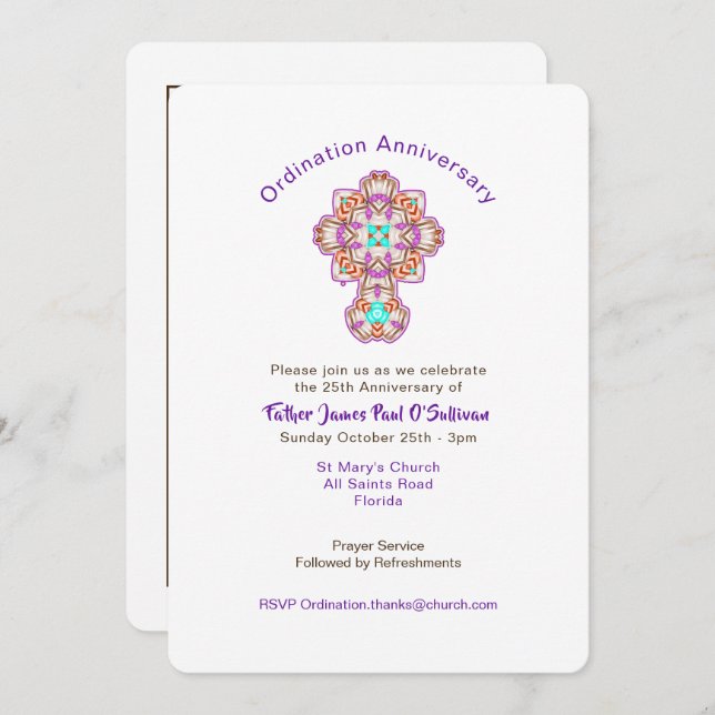 Priest Ordination Anniversary Celebrations Invitation (Front/Back)