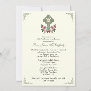 Priest Ordination Anniversary Celtic Cross Roses Invitation
