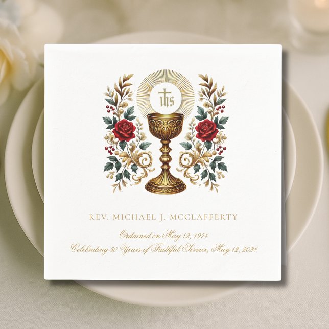 Priest Ordination Anniversary Chalice Host Roses Napkin (Creator Uploaded)
