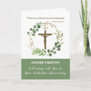 Priest Ordination Anniversary Greenery Wreath Card