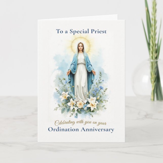 Priest Ordination Anniversary Marian Blessing Card (Front)