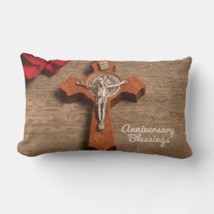 Priest Ordination Anniversary Red Rose and Rosary Lumbar Cushion