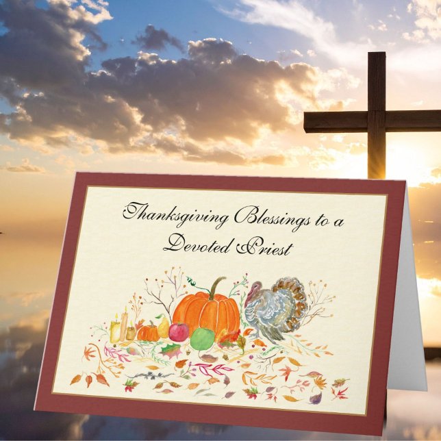 Priest Turkey with Pumpkin Thanksgiving Holiday Card (Creator Uploaded)