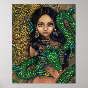 Priestess of Quetzalcoatl Art Print Aztec  Dragon