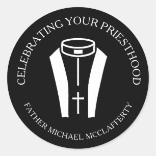 Priesthood Collar Black and White Ordination  Classic Round Sticker
