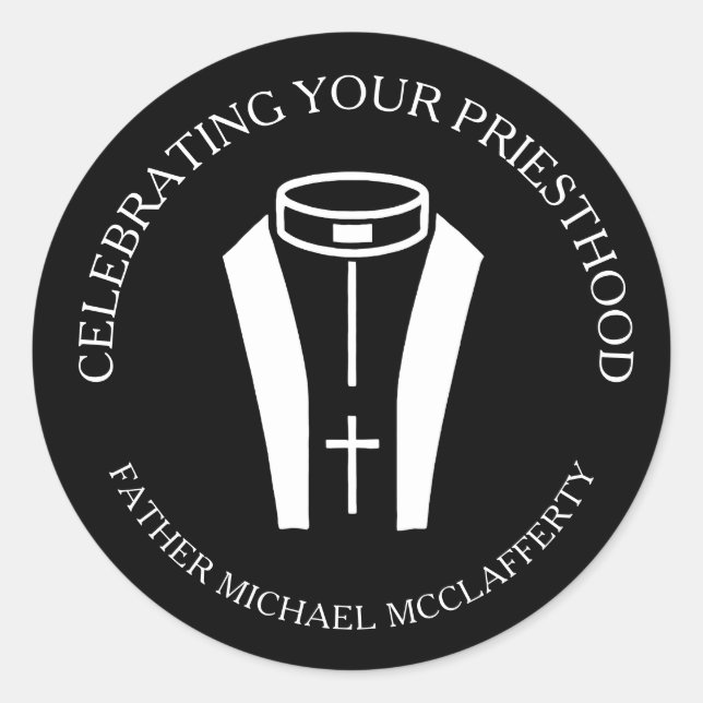 Priesthood Collar Black and White Ordination  Classic Round Sticker (Front)