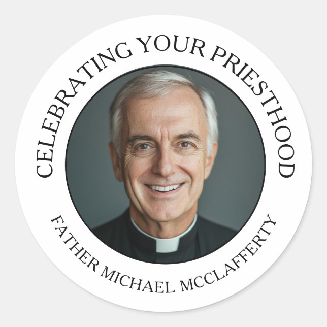 PRIESTHOOD PHOTO SIMPLE BLACK AND WHITE CLASSIC ROUND STICKER (Front)