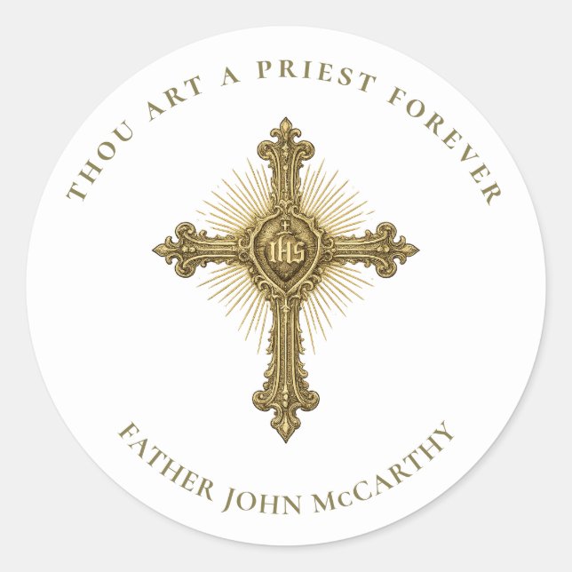 Priestly Ordination Cross IHS Scripture Classic Round Sticker (Front)