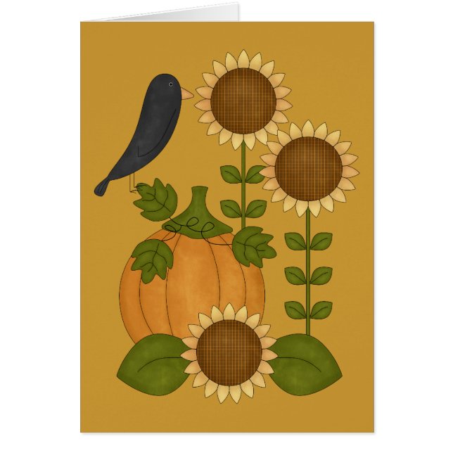 Prim Autumn Crow Pumpkin and Sunflowers (Front)