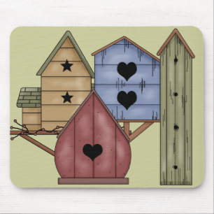 Prim Birdhouse Cluster Mouse Pad