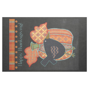 Prim Black Crow Patchwork Pumpkin Thanksgiving  Fabric