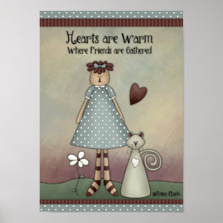 Prim Country Doll with Cat Poster