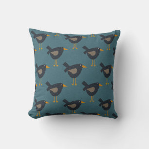 Prim Crow Pillow, Whimsical Crows Folk Art Cushion