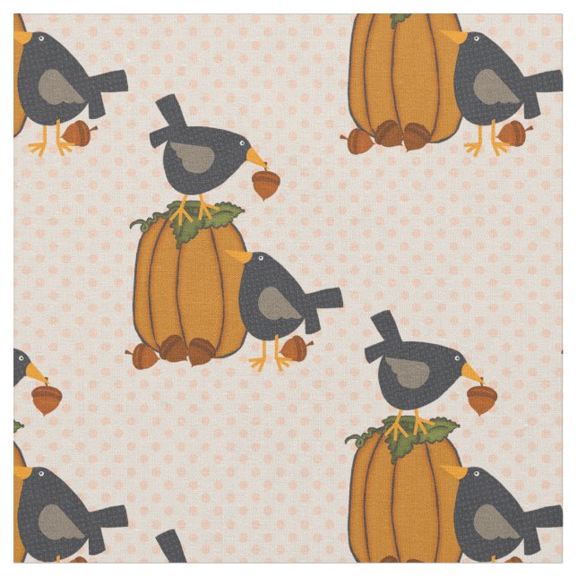 Prim Crows and Pumpkins Fabric (Close Up)