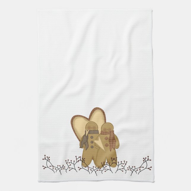 Prim Gingerbread Friends Tea Towel (Vertical)