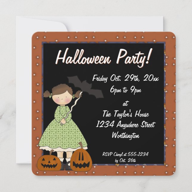 Prim Halloween Kid's Party Invitation Girl 1 (Front)
