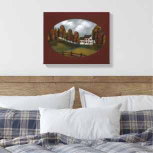 Prim Saltbox House Hills and Trees Beautiful Canvas Print