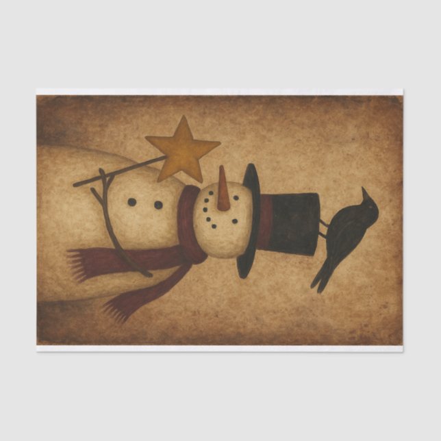 Prim Snowman and Crow Tissue Paper (Front)