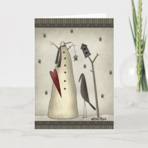 Prim Snowman with a Crow Winter Season Card