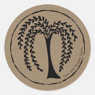 Prim Style Willow Tree Black Organic Frame Classic Round Sticker