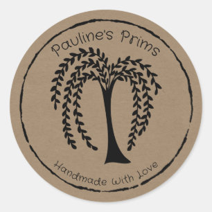 Prim Willow Tree Silhouette For Handmade Crafts  Classic Round Sticker