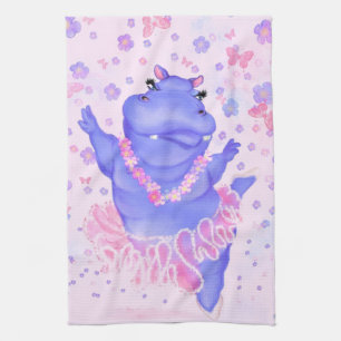 Prima Ballerina Hippo - Add Your Name / Text Tea Towel