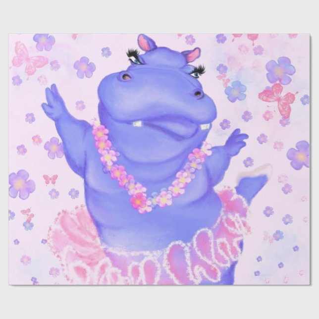 Prima Ballerina Hippo - Happy Dancer Wrapping Paper (Flat)