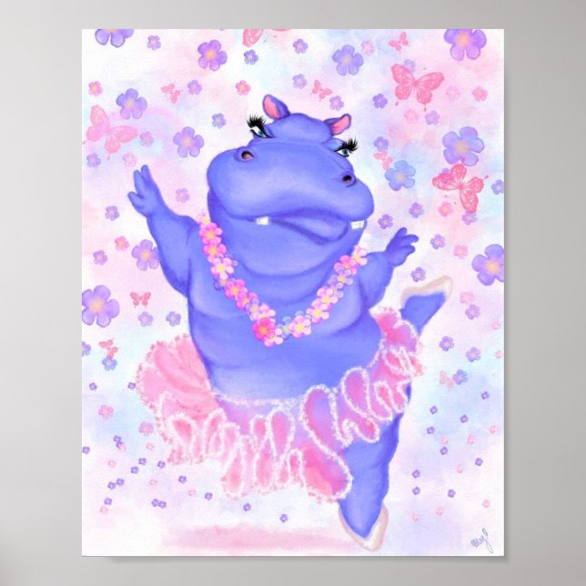 Prima Ballerina Hippo Poster Painting - Your Text (Front)