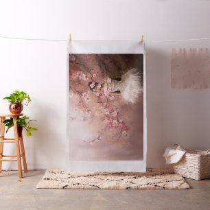 Prima Ballerina Pink Floral Blossoms Portrait Art Fabric