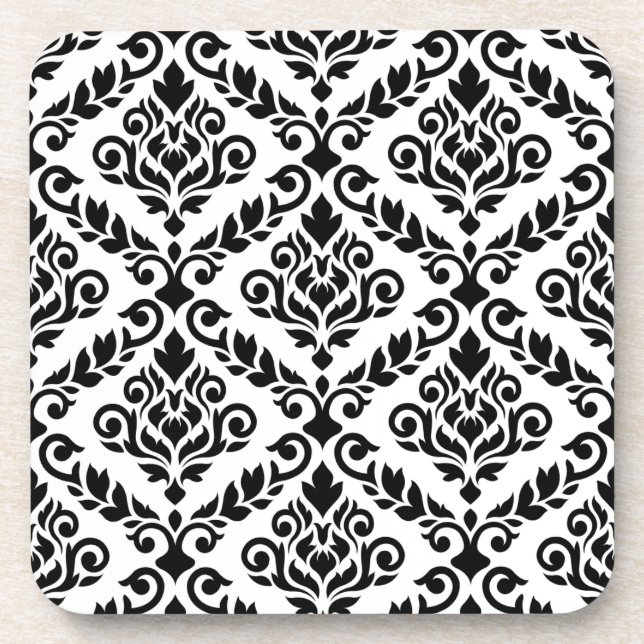 Prima Damask Pattern Black on White Coaster (Front)