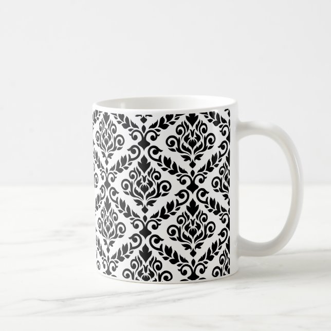 Prima Damask Pattern Black on White Coffee Mug (Right)